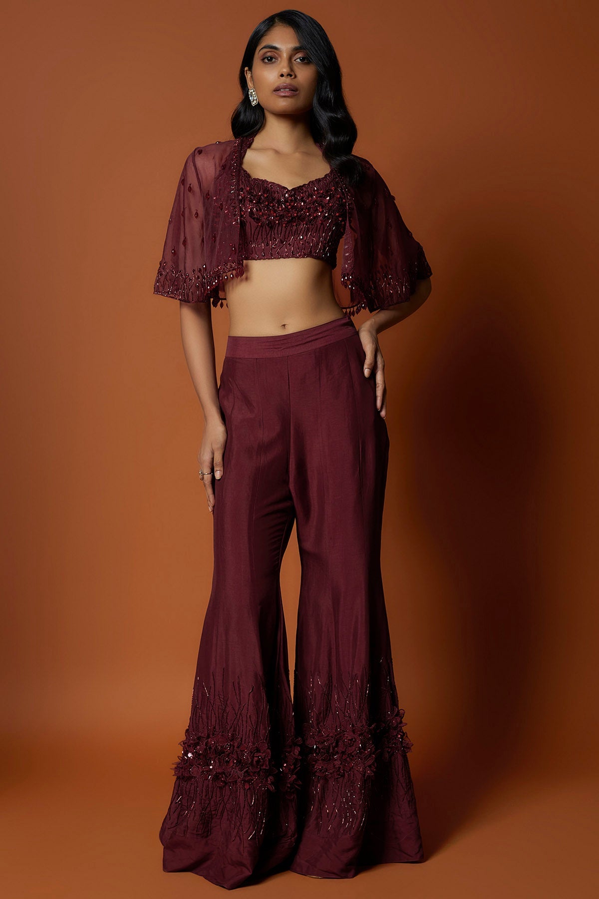 Mehak Murpana Maroon Embroidered Jacket Set for Women Online at ScrollnShops